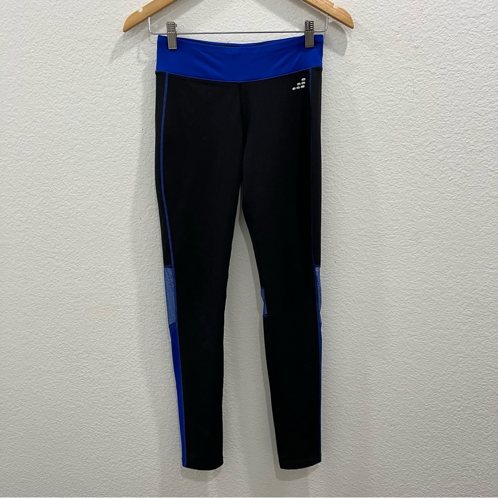 BCG Women's Contrast black and royal blue with mesh calf Leggings Size Small